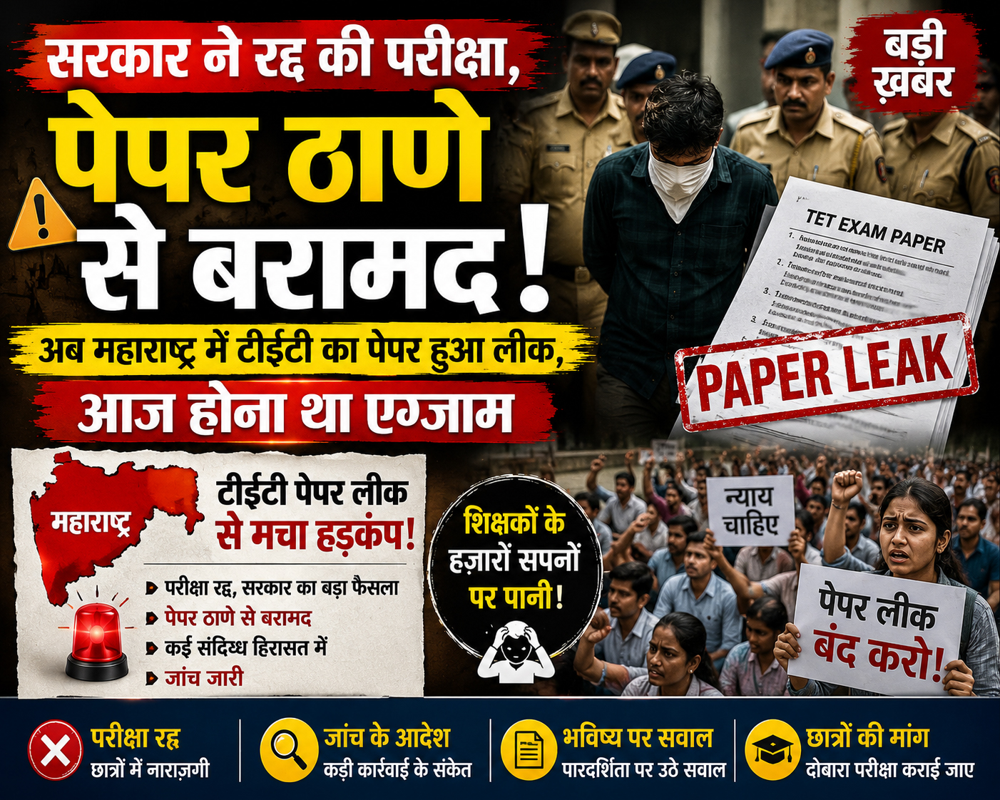Maharashtra TET Paper Leak: सरकार ने रद्द की परीक्षा, पेपर ठाणे से बरामद; अब महाराष्ट्र में टीईटी का पेपर हुआ लीक, आज होना था एग्जाम