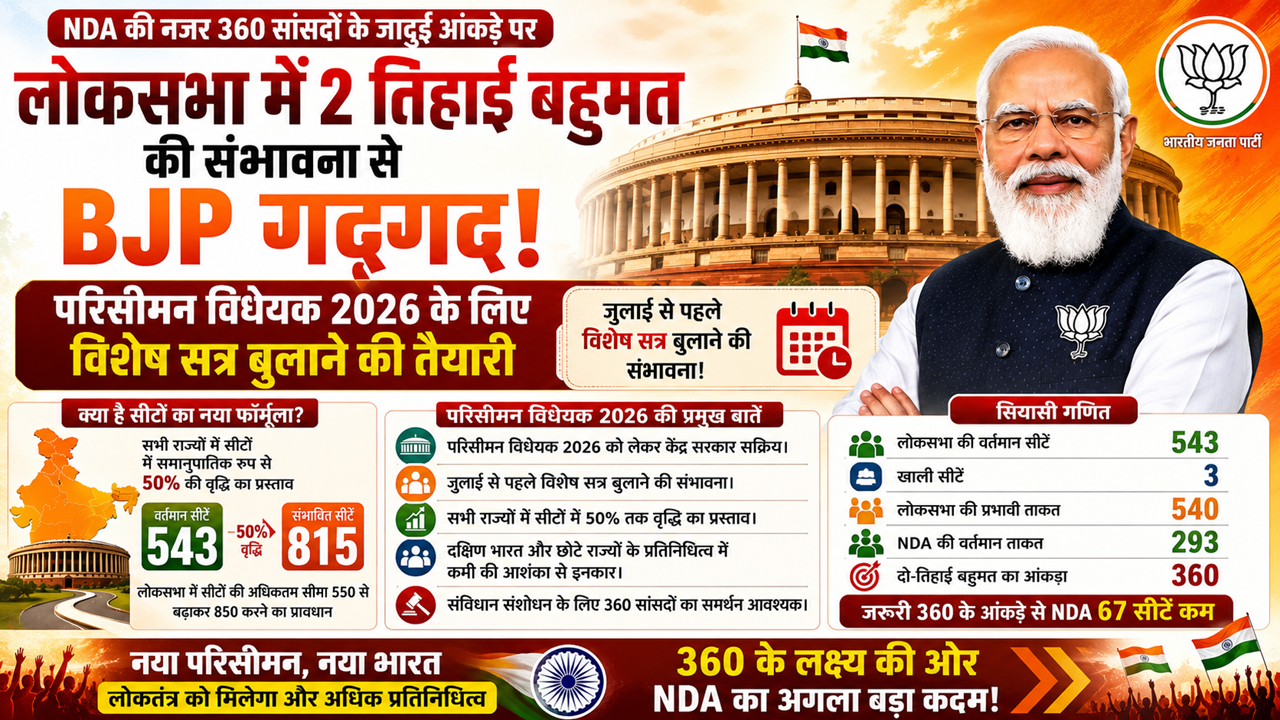 लोकसभा में 2 तिहाई बहुमत की संभावना से BJP गदगद, विशेष सत्र बुलाने की तैयारी; कौन सा बिल होगा पास?