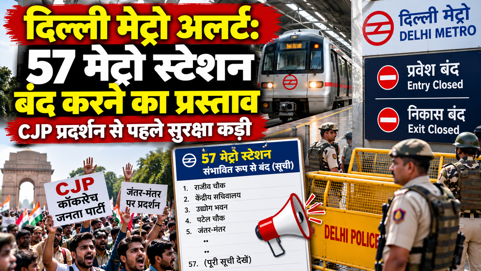 Delhi Metro Alert: दिल्ली में 57 मेट्रो स्टेशन बंद करने का प्रस्ताव, CJP प्रदर्शन से पहले अलर्ट