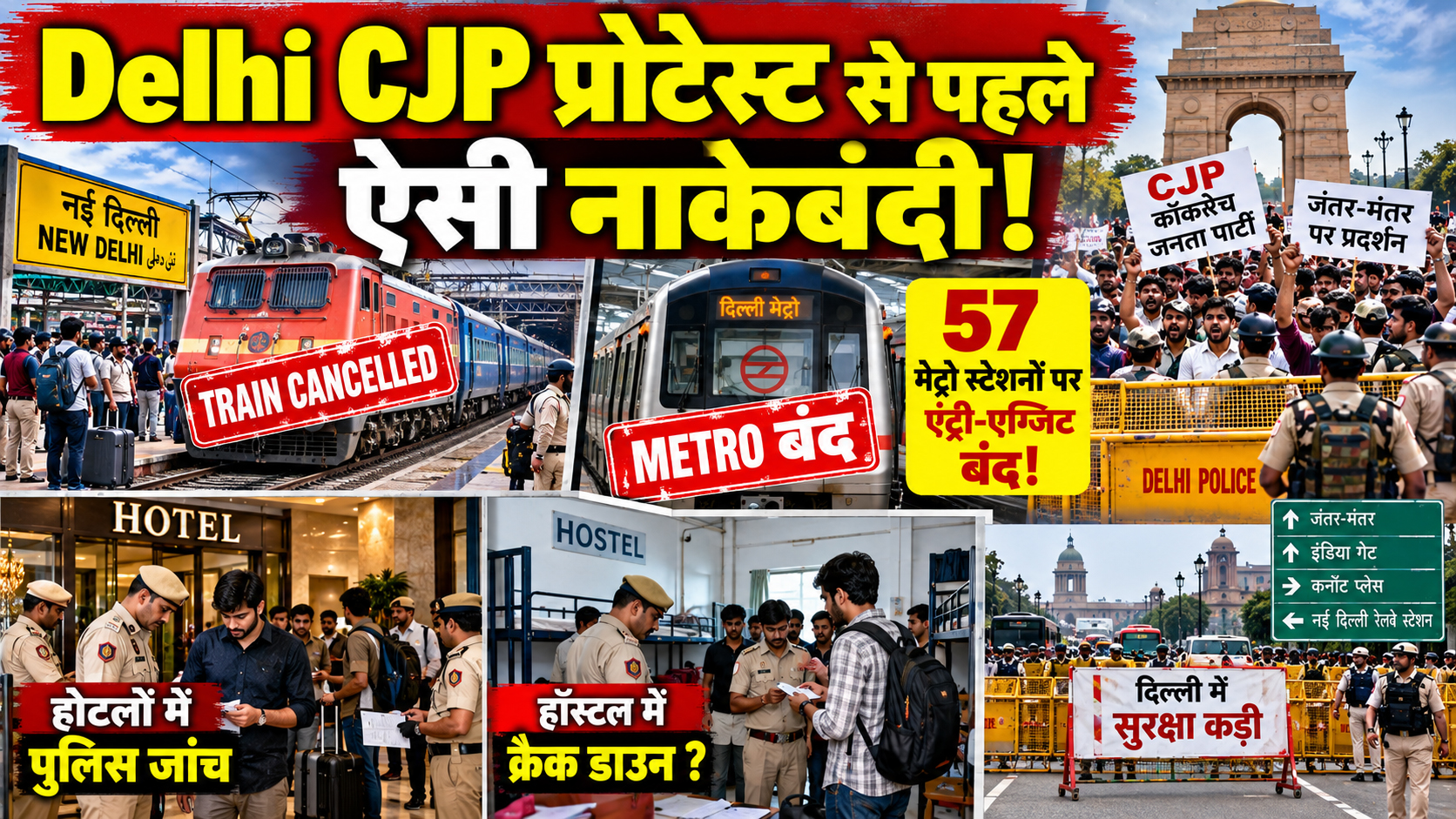 Delhi CJP Protest 2026: दिल्ली में नाकेबंदी, ट्रेनें रद्द और मेट्रो पर पाबंदियों की तैयारी